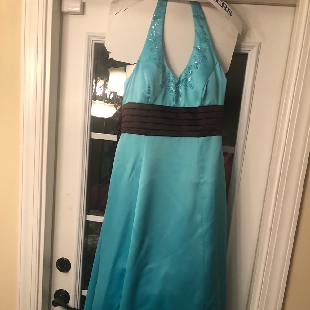 Blue and brown gown. Only worn once
